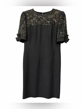 Vintage Nah Nah Collection Black Sequin Lace Cocktail Dress Size 14 Bow Sleeves